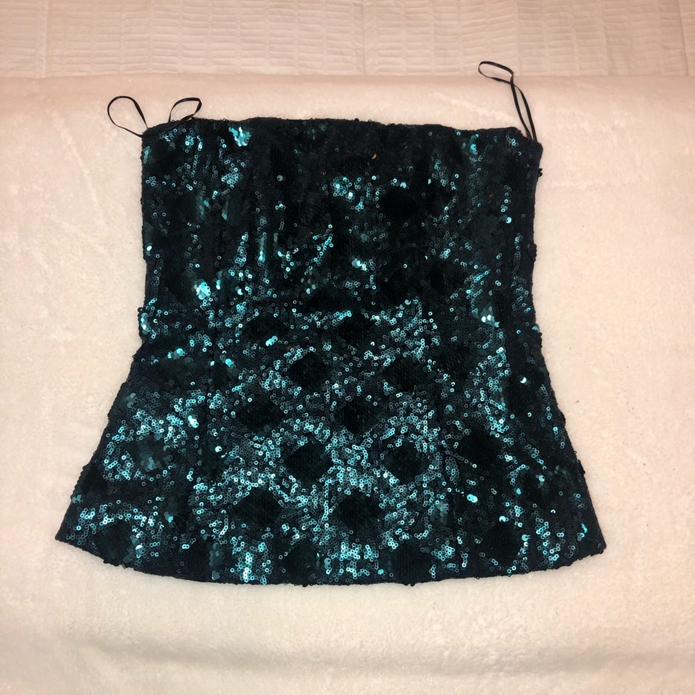 NWT Sequin Corset Strapless Top Zara Turquoise